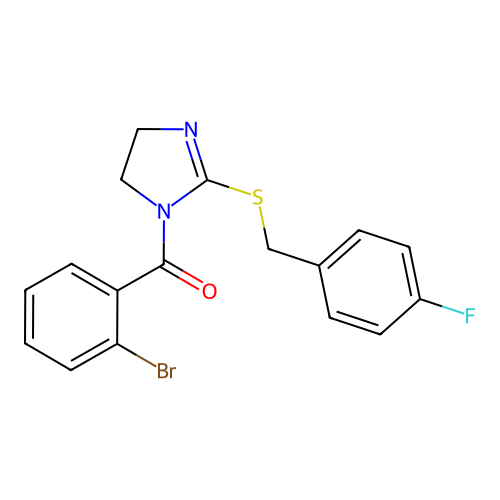 (2-bromophenyl)(2-((4-fluorobenzyl)thio)-4,5-dihydro-1H-imidazol-1-yl)methanone structure