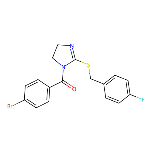 (4-bromophenyl)(2-((4-fluorobenzyl)thio)-4,5-dihydro-1H-imidazol-1-yl)methanone structure