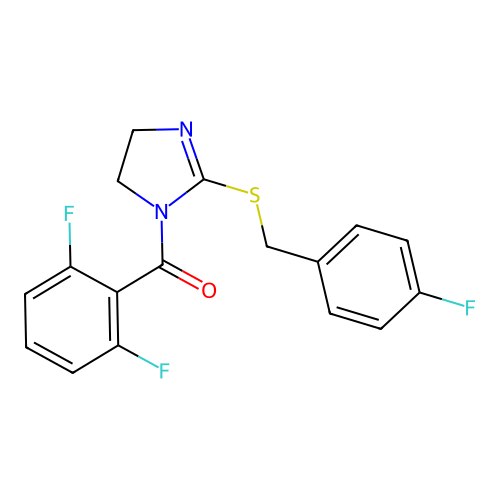 (2,6-difluorophenyl)(2-((4-fluorobenzyl)thio)-4,5-dihydro-1H-imidazol-1-yl)methanone structure