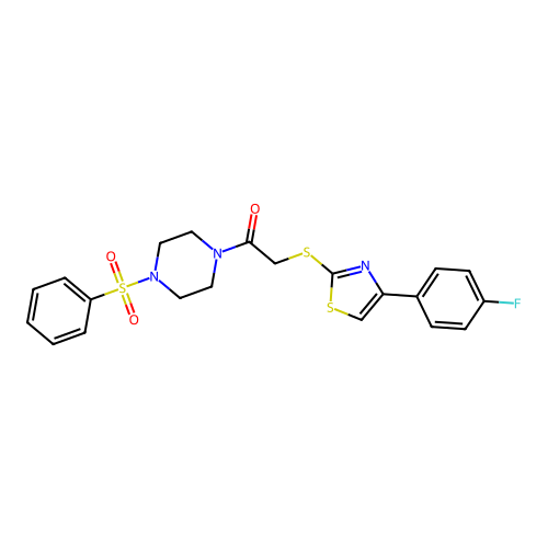 2-[[4-(4-Fluorophenyl)-2-thiazolyl]thio]-1-[4-(phenylsulfonyl)-1-piperazinyl]ethanone structure