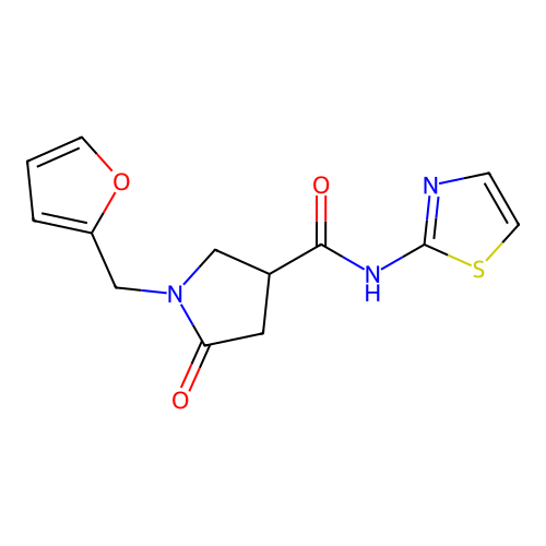 1-(furan-2-ylmethyl)-5-oxo-N-(1,3-thiazol-2-yl)pyrrolidine-3-carboxamide structure