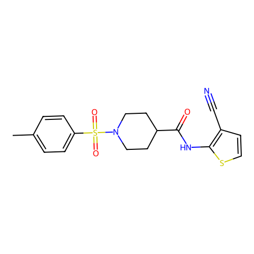 N-(3-cyanothiophen-2-yl)-1-tosylpiperidine-4-carboxamide structure
