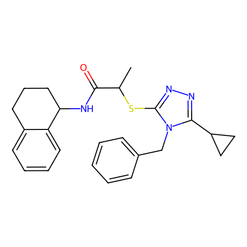 (2R)-2-[(4-benzyl-5-cyclopropyl-1,2,4-triazol-3-yl)sulfanyl]-N-[(1R)-1,2,3,4-tetrahydronaphthalen-1-yl]propanamide structure