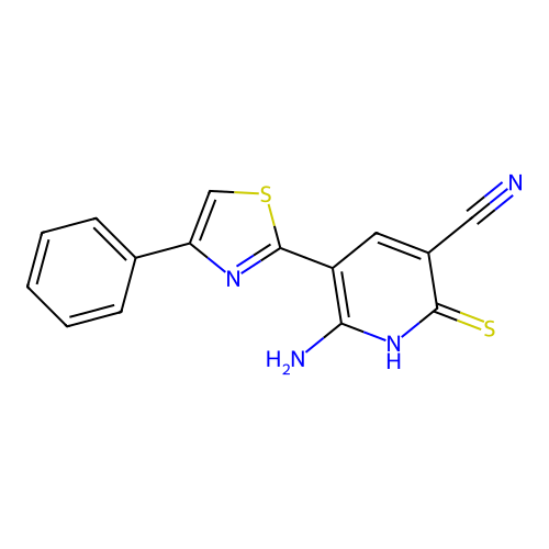 6-Amino-5-(4-phenyl-1,3-thiazol-2-yl)-2-sulfanylpyridine-3-carbonitrile structure