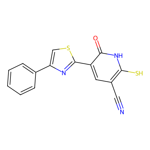 6-oxo-5-(4-phenyl-1,3-thiazol-2-yl)-2-sulfanyl-1,6-dihydropyridine-3-carbonitrile structure