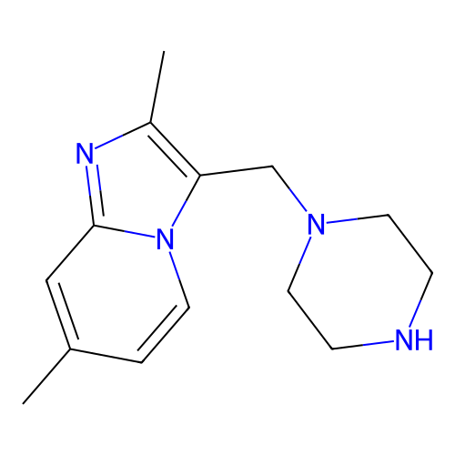 1-({2,7-Dimethylimidazo[1,2-a]pyridin-3-yl}methyl)piperazine structure