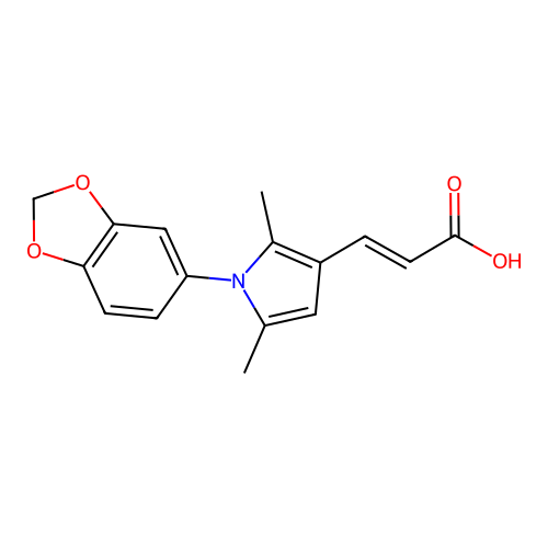 3-[1-(2H-1,3-benzodioxol-5-yl)-2,5-dimethyl-1H-pyrrol-3-yl]prop-2-enoic acid structure