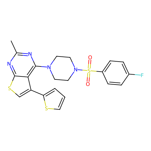 1-(4-fluorobenzenesulfonyl)-4-[2-methyl-5-(thiophen-2-yl)thieno[2,3-d]pyrimidin-4-yl]piperazine structure