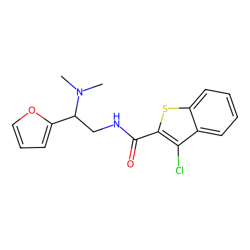 3-chloro-N-[2-(dimethylamino)-2-(2-furyl)ethyl]-1-benzothiophene-2-carboxamide structure