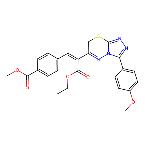 methyl 4-{3-ethoxy-2-[3-(4-methoxyphenyl)-7H-[1,2,4]triazolo[3,4-b][1,3,4]thiadiazin-6-yl]-3-oxoprop-1-en-1-yl}benzoate structure