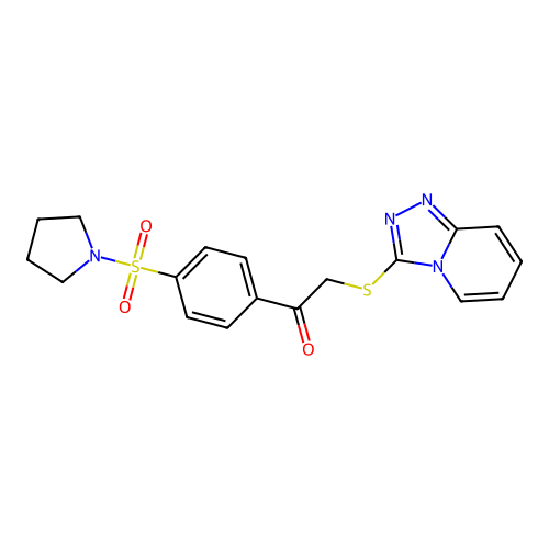 1-[4-(pyrrolidine-1-sulfonyl)phenyl]-2-{[1,2,4]triazolo[4,3-a]pyridin-3-ylsulfanyl}ethan-1-one structure