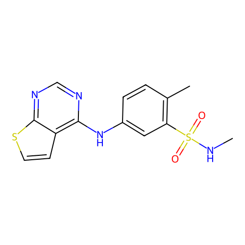 N,2-dimethyl-5-(thieno[2,3-d]pyrimidin-4-ylamino)benzenesulfonamide structure