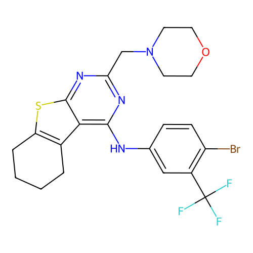 N-(4-Bromo-3-(trifluoromethyl)phenyl)-2-(morpholinomethyl)-5,6,7,8-tetrahydrobenzo[4,5]thieno[2,3-d]pyrimidin-4-amine structure