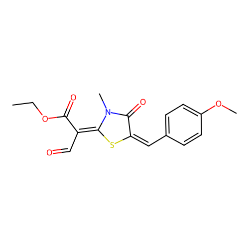 Ethyl (2E)-2-[(5E)-5-[(4-methoxyphenyl)methylidene]-3-methyl-4-oxo-1,3-thiazolidin-2-ylidene]-3-oxopropanoate structure