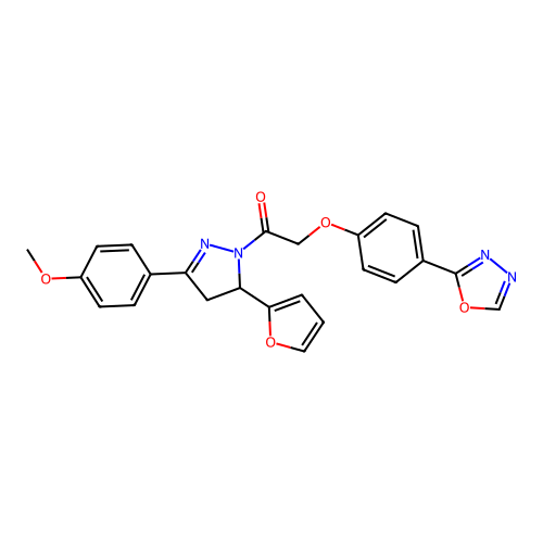 1-[5-(furan-2-yl)-3-(4-methoxyphenyl)-4,5-dihydro-1H-pyrazol-1-yl]-2-[4-(1,3,4-oxadiazol-2-yl)phenoxy]ethan-1-one structure