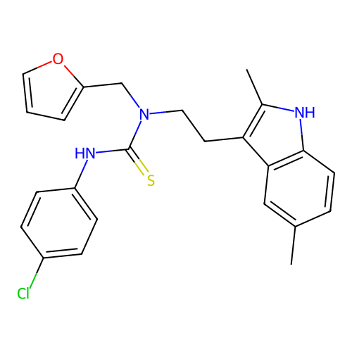 1-(4-chlorophenyl)-3-[2-(2,5-dimethyl-1H-indol-3-yl)ethyl]-3-[(furan-2-yl)methyl]thiourea structure