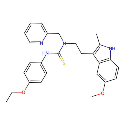 1-(4-ethoxyphenyl)-3-[2-(5-methoxy-2-methyl-1H-indol-3-yl)ethyl]-3-[(pyridin-2-yl)methyl]thiourea structure