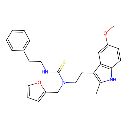 3-[(furan-2-yl)methyl]-3-[2-(5-methoxy-2-methyl-1H-indol-3-yl)ethyl]-1-(2-phenylethyl)thiourea structure