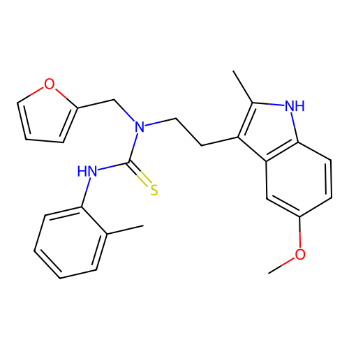 3-[(furan-2-yl)methyl]-3-[2-(5-methoxy-2-methyl-1H-indol-3-yl)ethyl]-1-(2-methylphenyl)thiourea structure