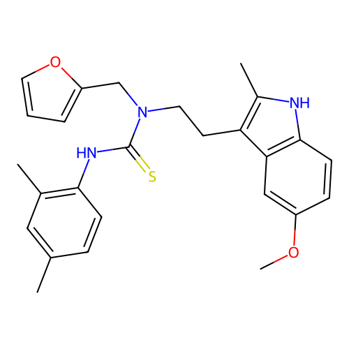 1-(2,4-dimethylphenyl)-3-[(furan-2-yl)methyl]-3-[2-(5-methoxy-2-methyl-1H-indol-3-yl)ethyl]thiourea structure