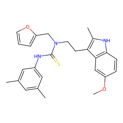 1-(3,5-dimethylphenyl)-3-[(furan-2-yl)methyl]-3-[2-(5-methoxy-2-methyl-1H-indol-3-yl)ethyl]thiourea structure