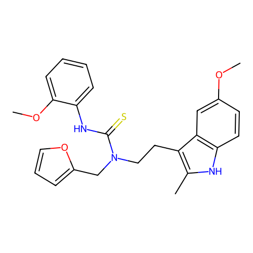 3-[(furan-2-yl)methyl]-3-[2-(5-methoxy-2-methyl-1H-indol-3-yl)ethyl]-1-(2-methoxyphenyl)thiourea structure
