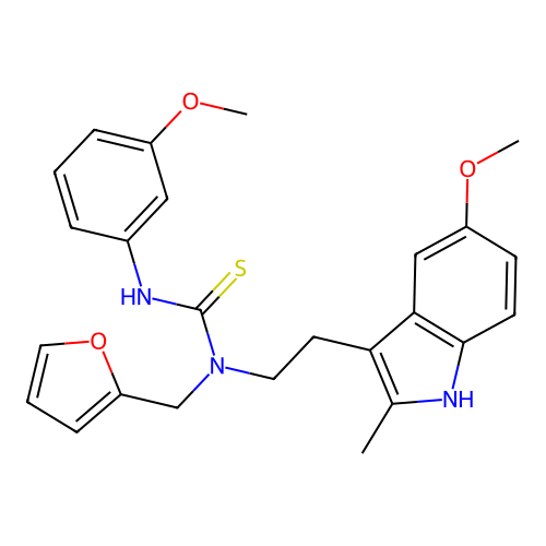 3-[(furan-2-yl)methyl]-3-[2-(5-methoxy-2-methyl-1H-indol-3-yl)ethyl]-1-(3-methoxyphenyl)thiourea structure