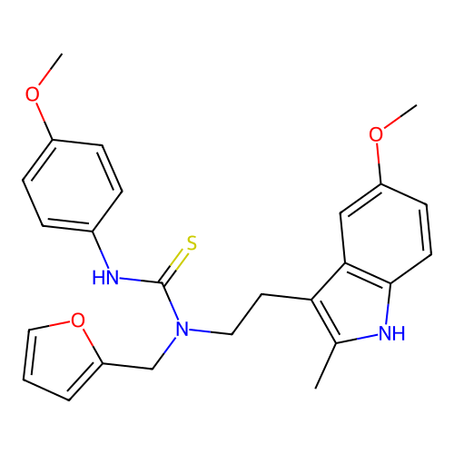 3-[(furan-2-yl)methyl]-3-[2-(5-methoxy-2-methyl-1H-indol-3-yl)ethyl]-1-(4-methoxyphenyl)thiourea structure