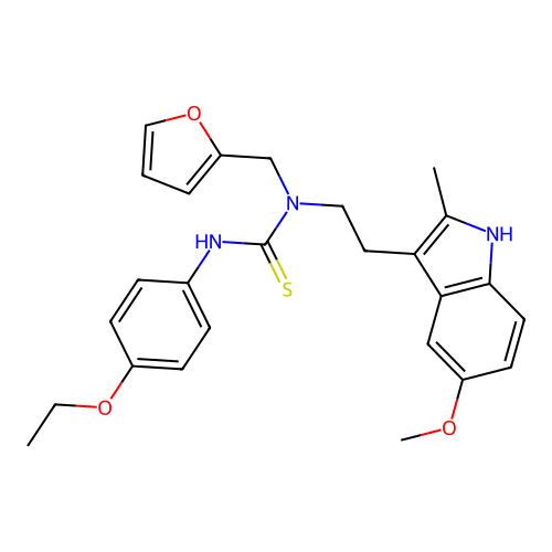 1-(4-ethoxyphenyl)-3-[(furan-2-yl)methyl]-3-[2-(5-methoxy-2-methyl-1H-indol-3-yl)ethyl]thiourea structure