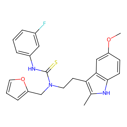 1-(3-fluorophenyl)-3-[(furan-2-yl)methyl]-3-[2-(5-methoxy-2-methyl-1H-indol-3-yl)ethyl]thiourea structure