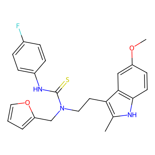1-(4-fluorophenyl)-3-[(furan-2-yl)methyl]-3-[2-(5-methoxy-2-methyl-1H-indol-3-yl)ethyl]thiourea structure