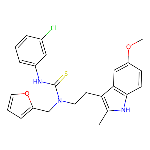 1-(3-chlorophenyl)-3-[(furan-2-yl)methyl]-3-[2-(5-methoxy-2-methyl-1H-indol-3-yl)ethyl]thiourea structure