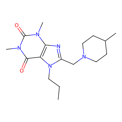1,3-Dimethyl-8-[(4-methylpiperidin-1-yl)methyl]-7-propylpurine-2,6-dione structure