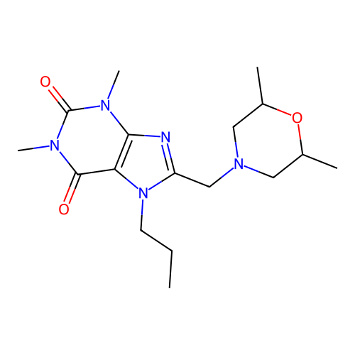8-[(2,6-dimethylmorpholin-4-yl)methyl]-1,3-dimethyl-7-propyl-3,7-dihydro-1H-purine-2,6-dione structure