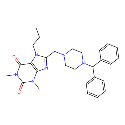 8-((4-benzhydrylpiperazin-1-yl)methyl)-1,3-dimethyl-7-propyl-1H-purine-2,6(3H,7H)-dione structure