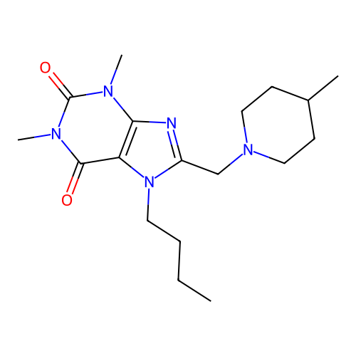 7-butyl-1,3-dimethyl-8-[(4-methylpiperidin-1-yl)methyl]-3,7-dihydro-1H-purine-2,6-dione structure