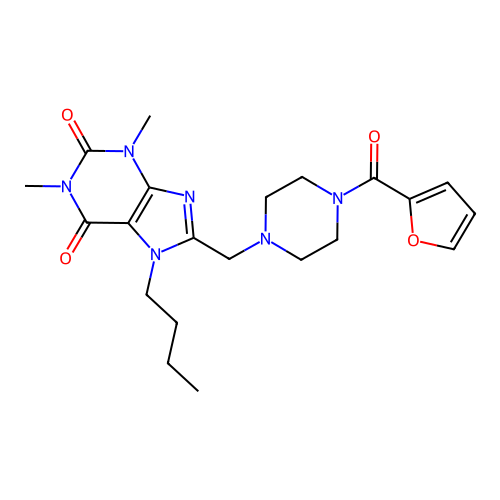 7-butyl-8-((4-(furan-2-carbonyl)piperazin-1-yl)methyl)-1,3-dimethyl-1H-purine-2,6(3H,7H)-dione structure