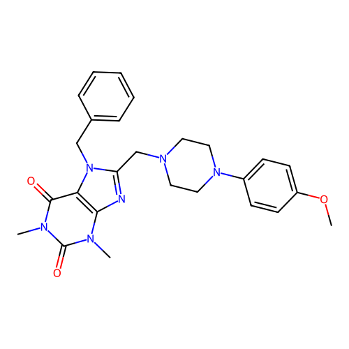 7-benzyl-8-{[4-(4-methoxyphenyl)piperazin-1-yl]methyl}-1,3-dimethyl-2,3,6,7-tetrahydro-1H-purine-2,6-dione structure
