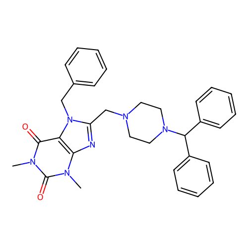 8-[(4-Benzhydrylpiperazin-1-yl)methyl]-7-benzyl-1,3-dimethylpurine-2,6-dione structure