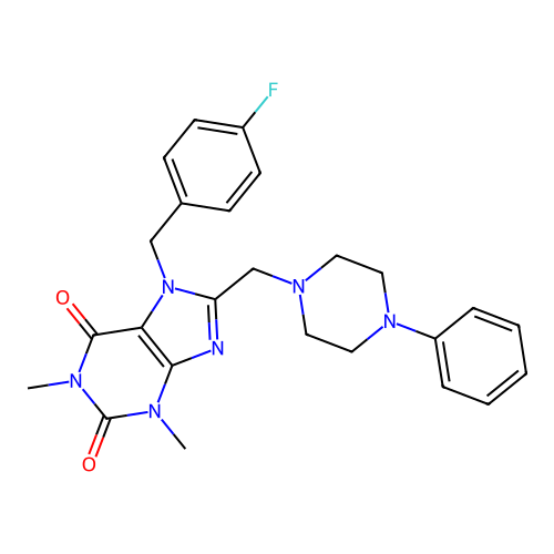 7-[(4-fluorophenyl)methyl]-1,3-dimethyl-8-[(4-phenylpiperazin-1-yl)methyl]purine-2,6-dione structure