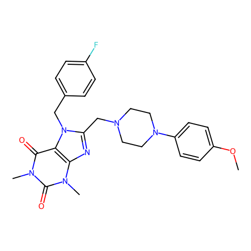 7-[(4-fluorophenyl)methyl]-8-{[4-(4-methoxyphenyl)piperazin-1-yl]methyl}-1,3-dimethyl-2,3,6,7-tetrahydro-1H-purine-2,6-dione structure