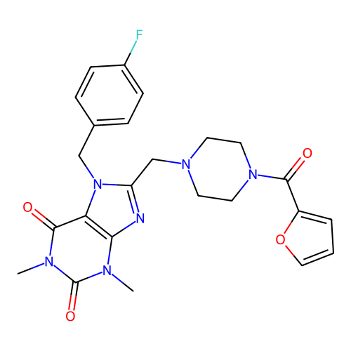 7-[(4-fluorophenyl)methyl]-8-{[4-(furan-2-carbonyl)piperazin-1-yl]methyl}-1,3-dimethyl-2,3,6,7-tetrahydro-1H-purine-2,6-dione structure
