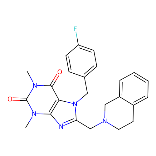 8-(3,4-dihydroisoquinolin-2(1H)-ylmethyl)-7-(4-fluorobenzyl)-1,3-dimethyl-3,7-dihydro-1H-purine-2,6-dione structure