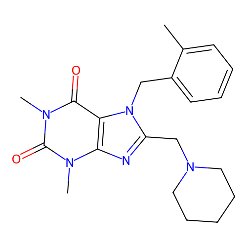 1,3-dimethyl-7-(2-methylbenzyl)-8-(piperidin-1-ylmethyl)-3,7-dihydro-1H-purine-2,6-dione structure