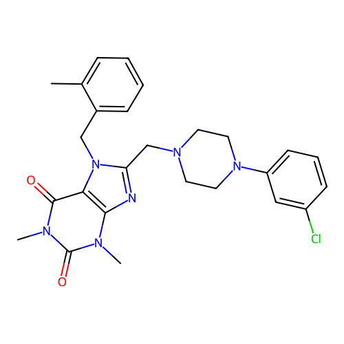 8-{[4-(3-chlorophenyl)piperazin-1-yl]methyl}-1,3-dimethyl-7-[(2-methylphenyl)methyl]-2,3,6,7-tetrahydro-1H-purine-2,6-dione structure