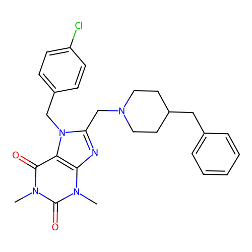 8-[(4-benzylpiperidin-1-yl)methyl]-7-[(4-chlorophenyl)methyl]-1,3-dimethyl-2,3,6,7-tetrahydro-1H-purine-2,6-dione structure