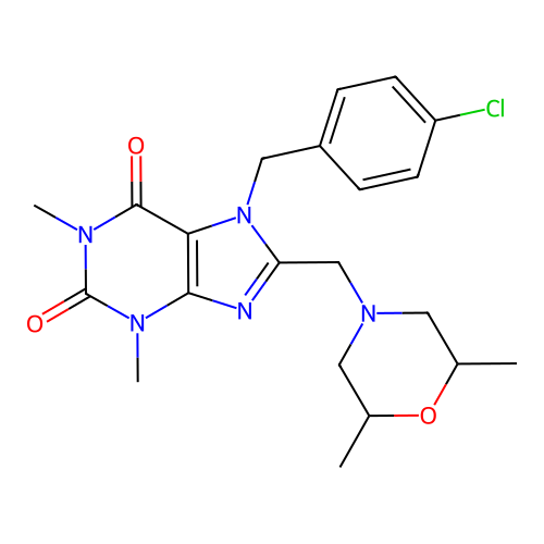 7-(4-chlorobenzyl)-8-((2,6-dimethylmorpholino)methyl)-1,3-dimethyl-1H-purine-2,6(3H,7H)-dione structure