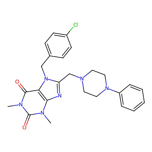 7-[(4-chlorophenyl)methyl]-1,3-dimethyl-8-[(4-phenylpiperazin-1-yl)methyl]purine-2,6-dione structure