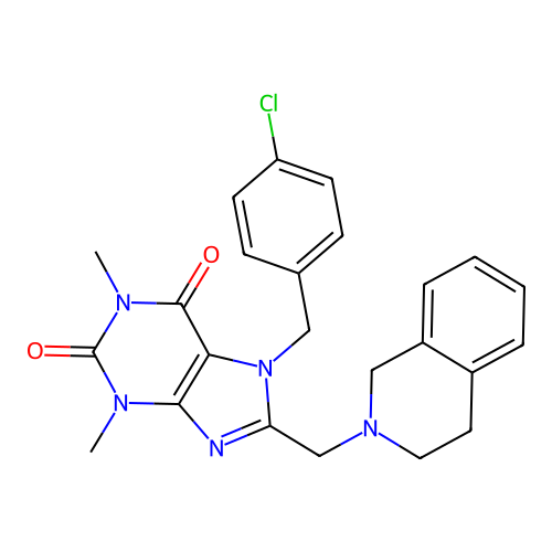 7-[(4-chlorophenyl)methyl]-1,3-dimethyl-8-[(1,2,3,4-tetrahydroisoquinolin-2-yl)methyl]-2,3,6,7-tetrahydro-1H-purine-2,6-dione structure