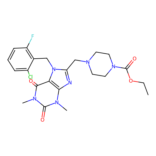 ethyl 4-[[7-[(2-chloro-6-fluorophenyl)methyl]-1,3-dimethyl-2,6-dioxopurin-8-yl]methyl]piperazine-1-carboxylate structure